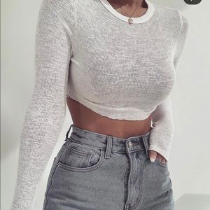 Jluxlabel Ivory cropped long sleeve tee